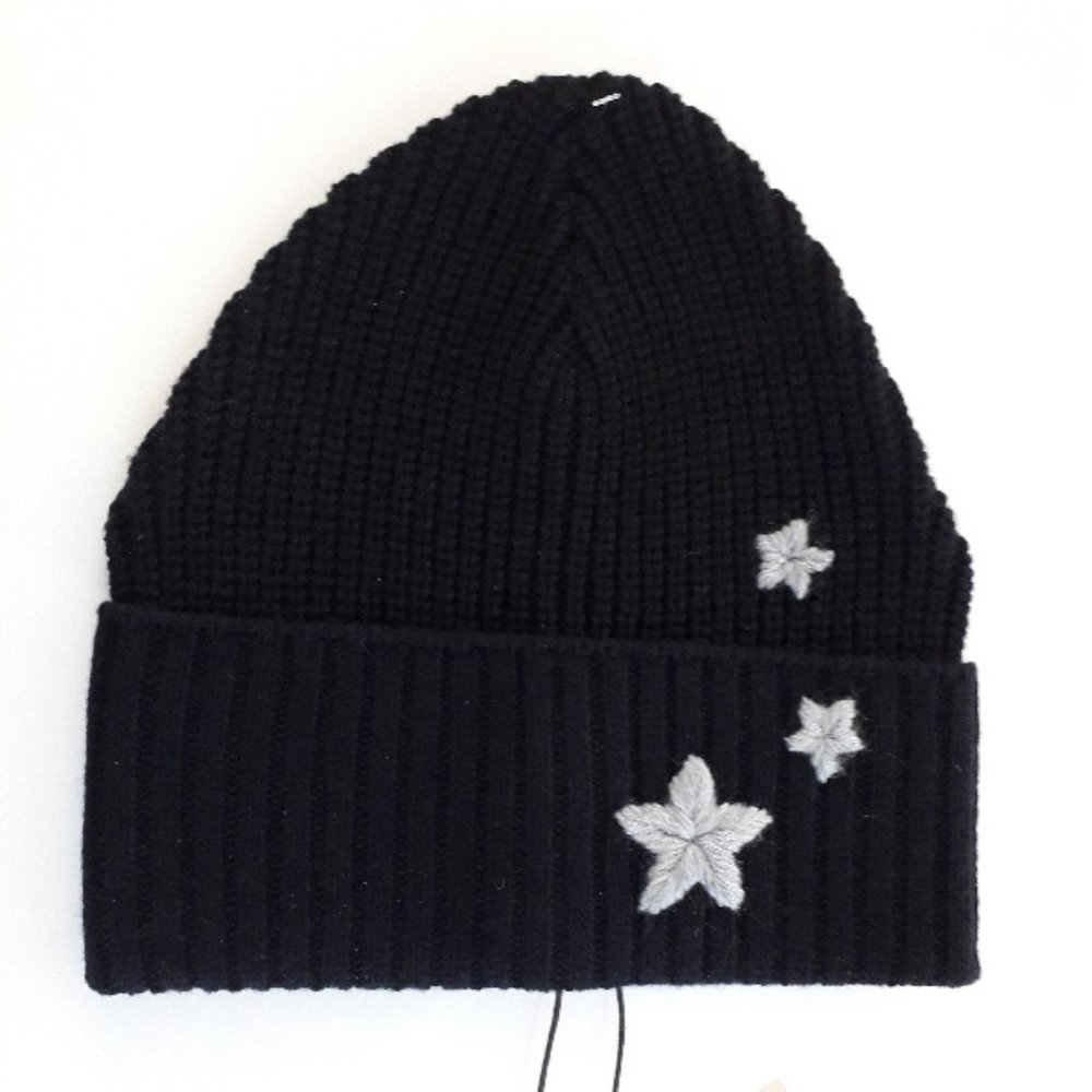 NWT - REBECCA MINKOFF SOFT RIBBED BEANIE WITH EMBROIDERED STARS